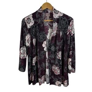 Chicos Easywear Floral Open Front Cardigan Size 1 (Medium)‎ Slinky Knit Travel